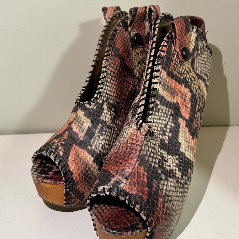 Jeffrey Campbell Red and Black Snake Print Heeled Boots